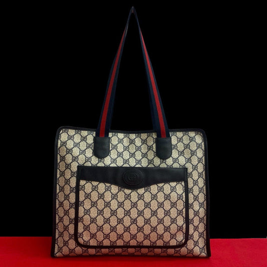 GUCCI Tote Bag leather Navy Sherry line