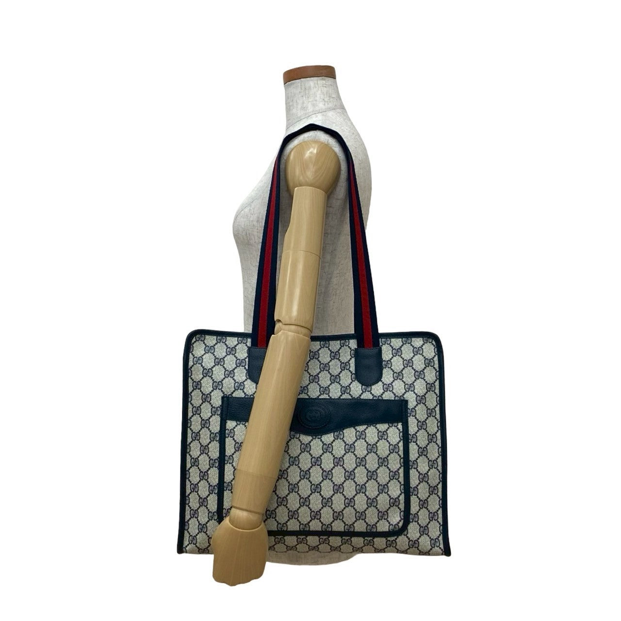 GUCCI Tote Bag leather Navy Sherry line