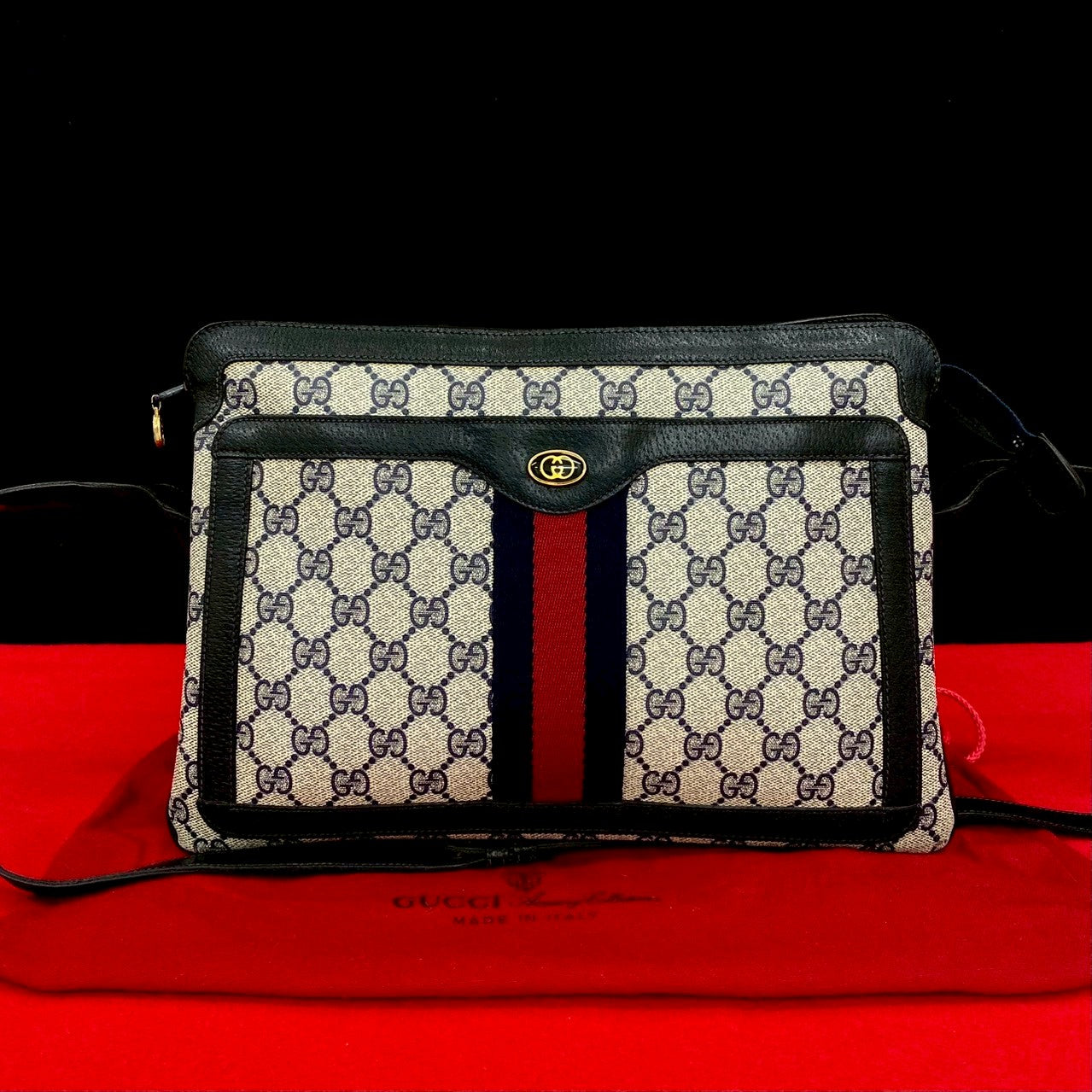 GUCCI Shoulder Bag leather Navy Sherry line