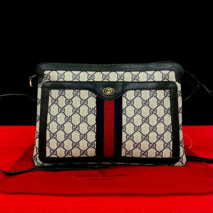 GUCCI Shoulder Bag leather Navy Sherry line
