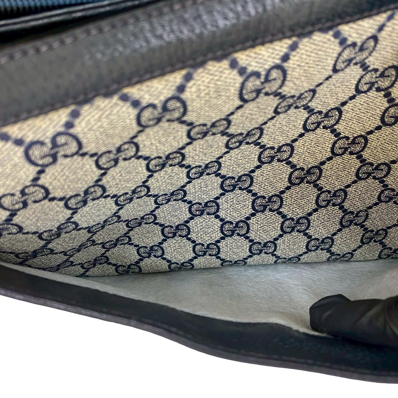 GUCCI Shoulder Bag leather Navy Sherry line