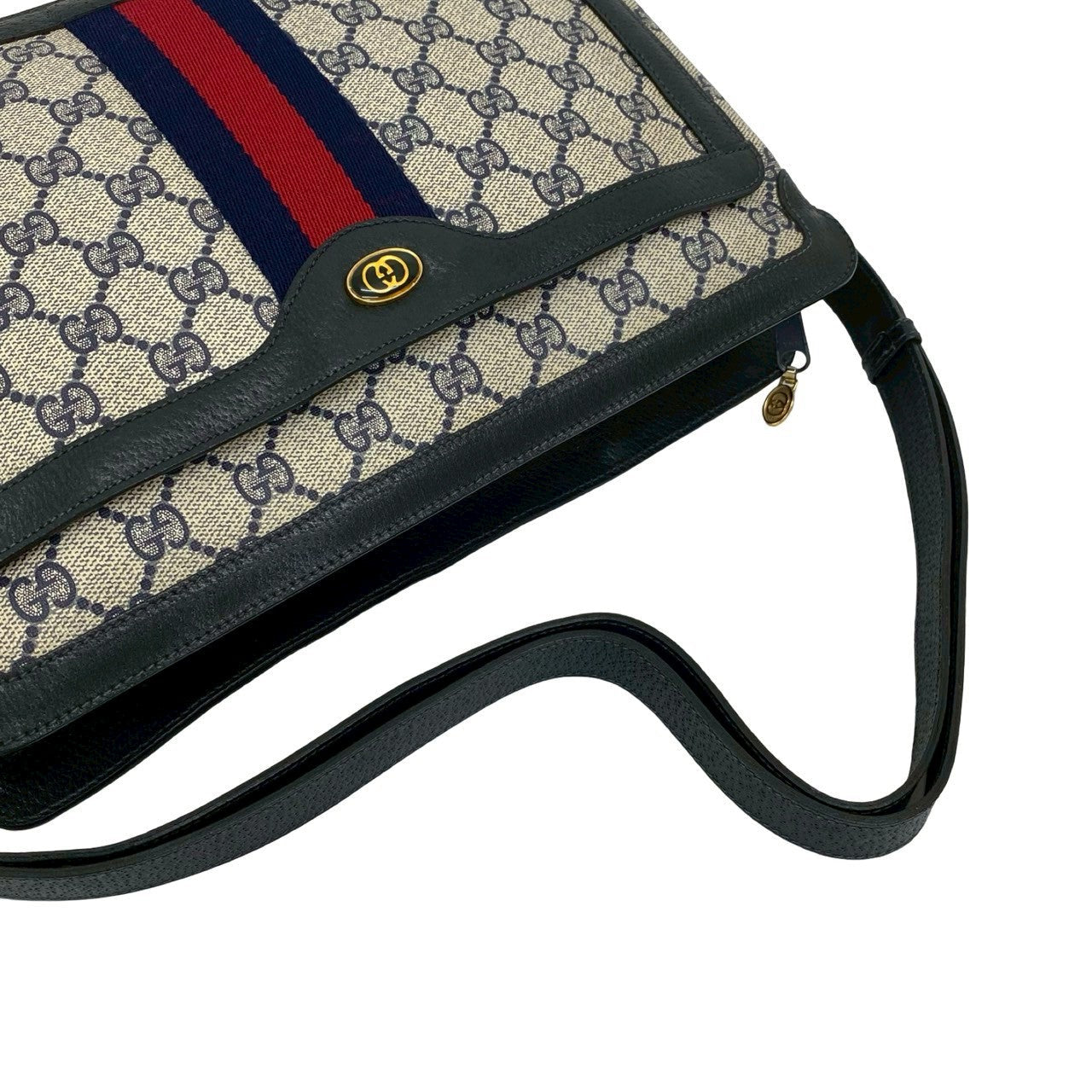 GUCCI Shoulder Bag leather Navy Sherry line