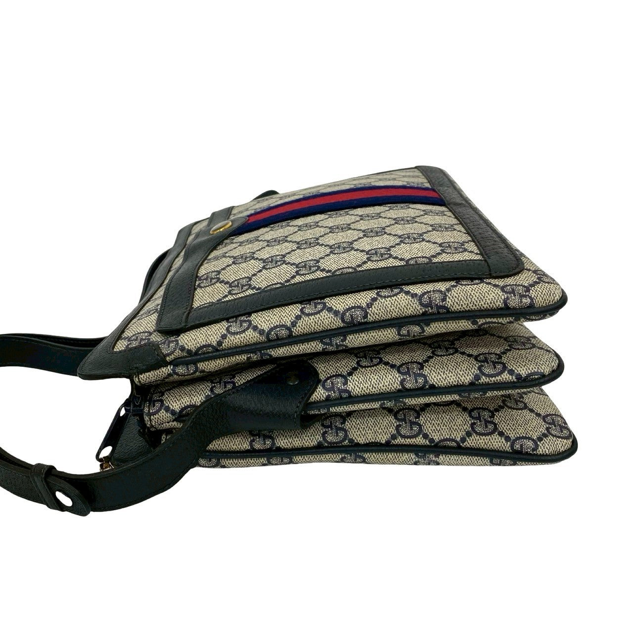 GUCCI Shoulder Bag leather Navy Sherry line