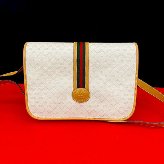GUCCI Shoulder Bag leather white Sherry line