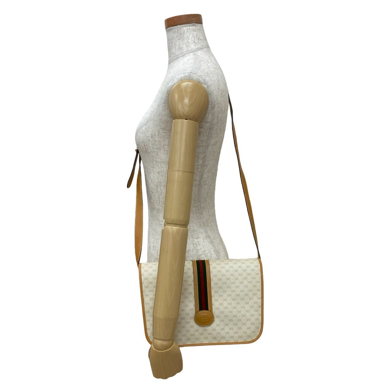 GUCCI Shoulder Bag leather white Sherry line
