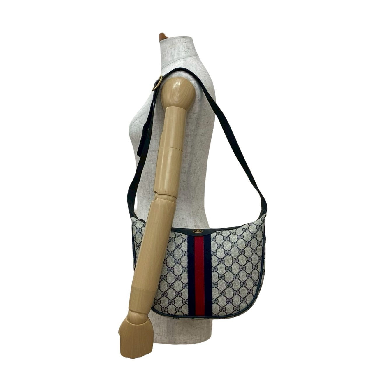GUCCI Shoulder Bag leather Navy Sherry line