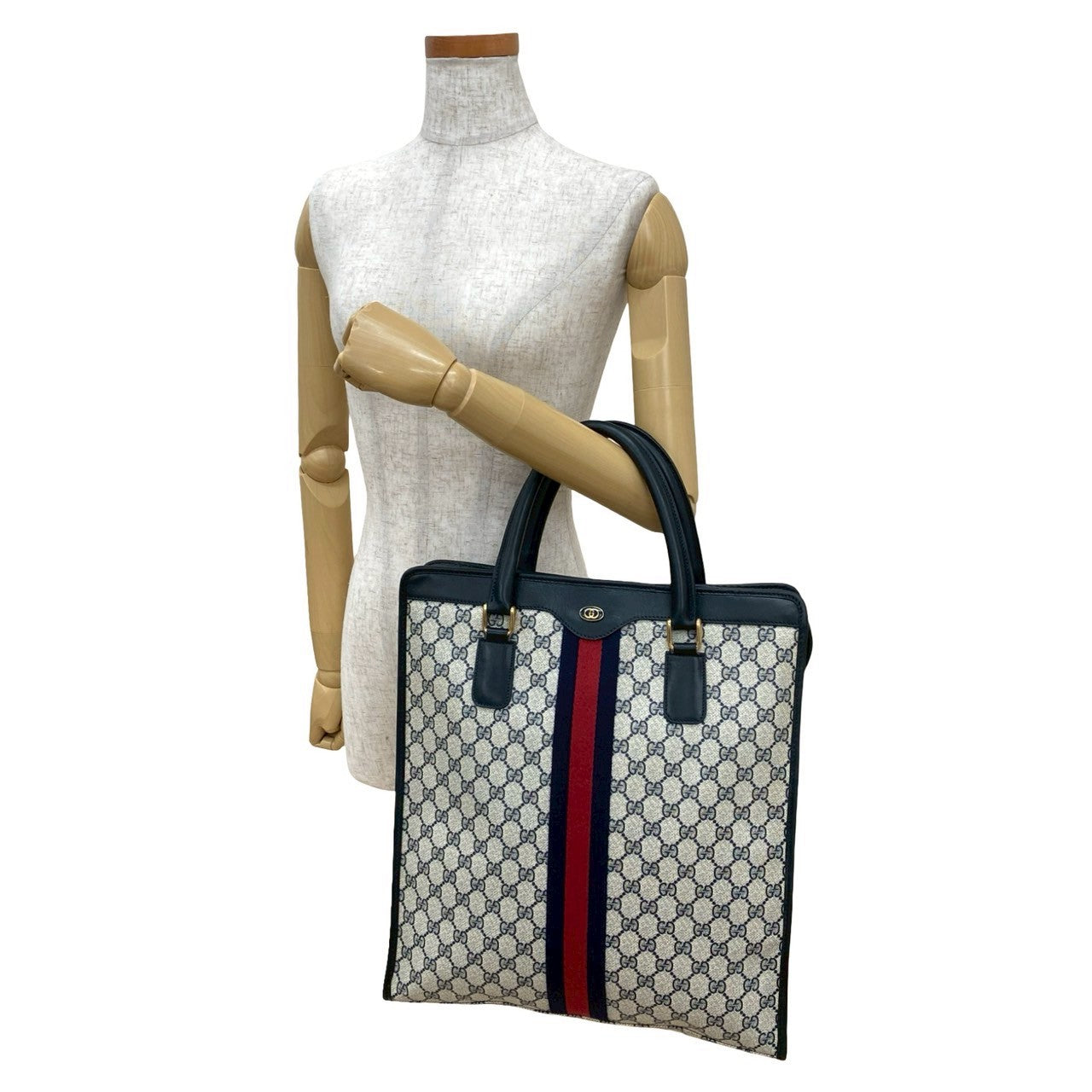 GUCCI Handbag leather Navy Sherry line