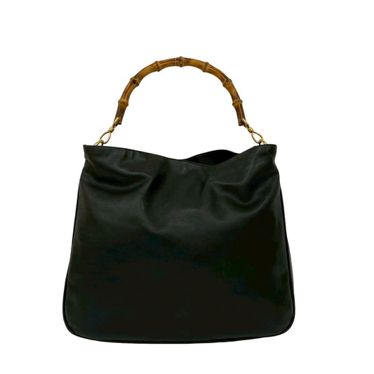 GUCCI Shoulder Bag leather black Bamboo