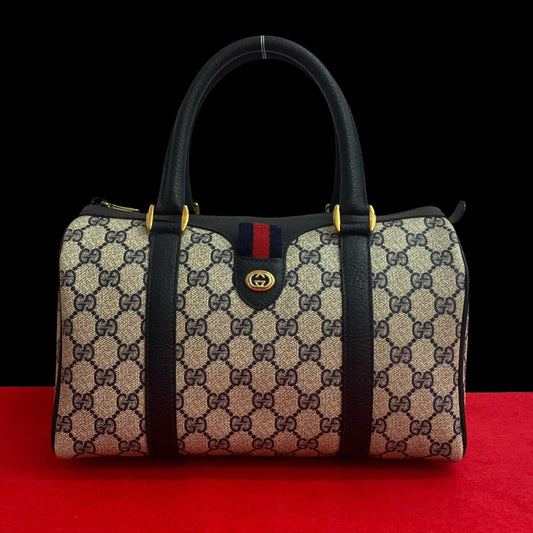GUCCI Handbag leather Navy Sherry line