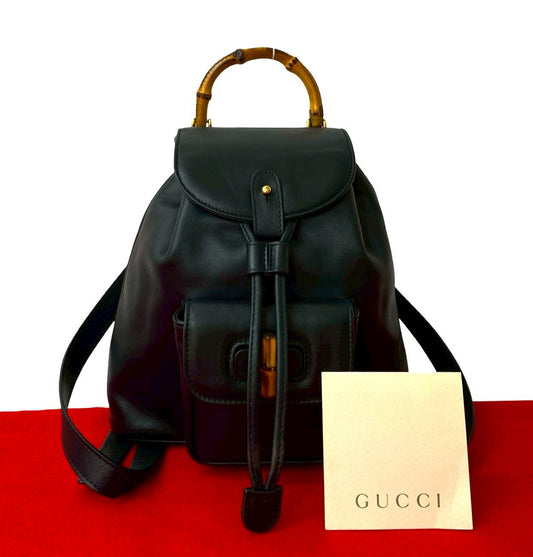 GUCCI Backpack leather Navy Bamboo