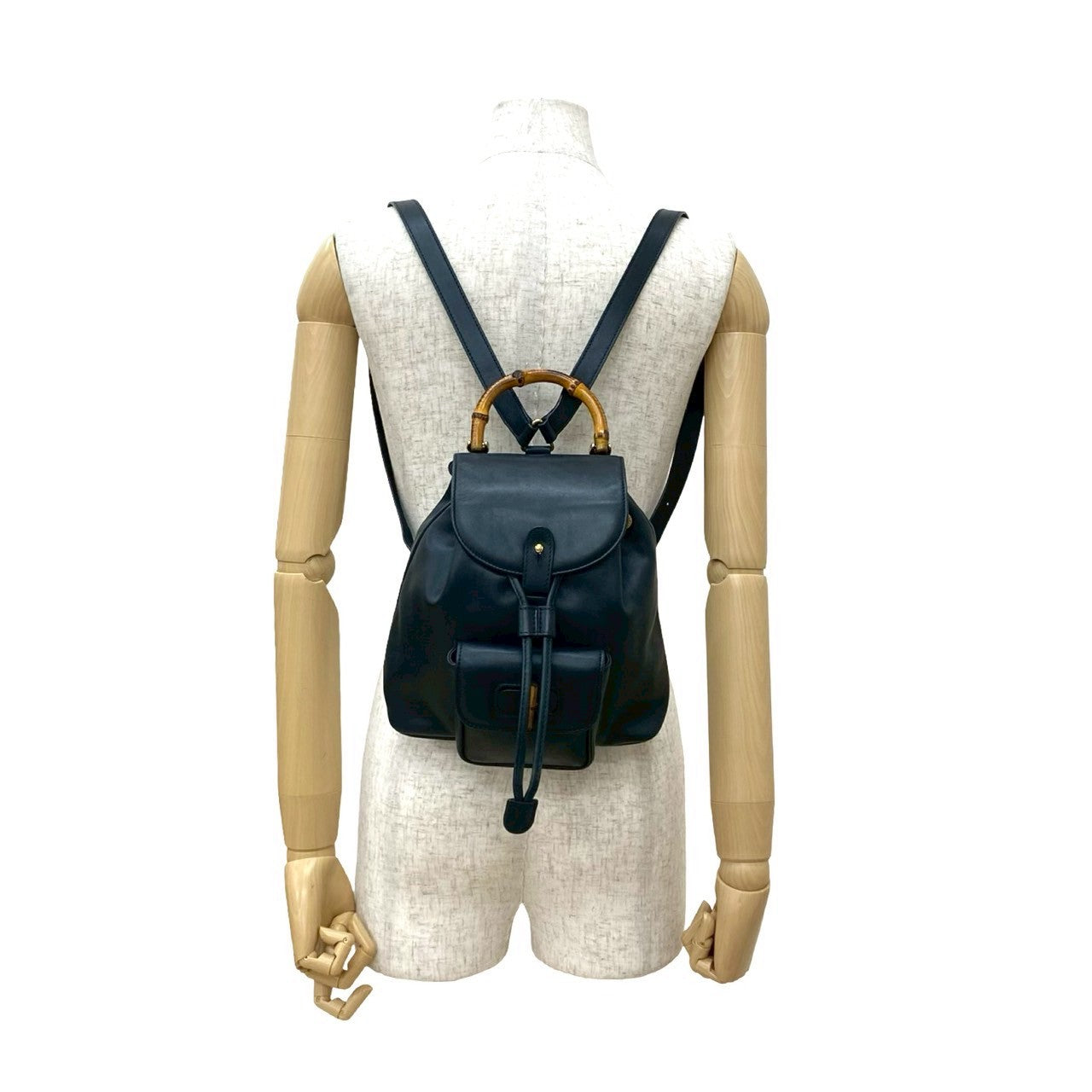 GUCCI Backpack leather Navy Bamboo