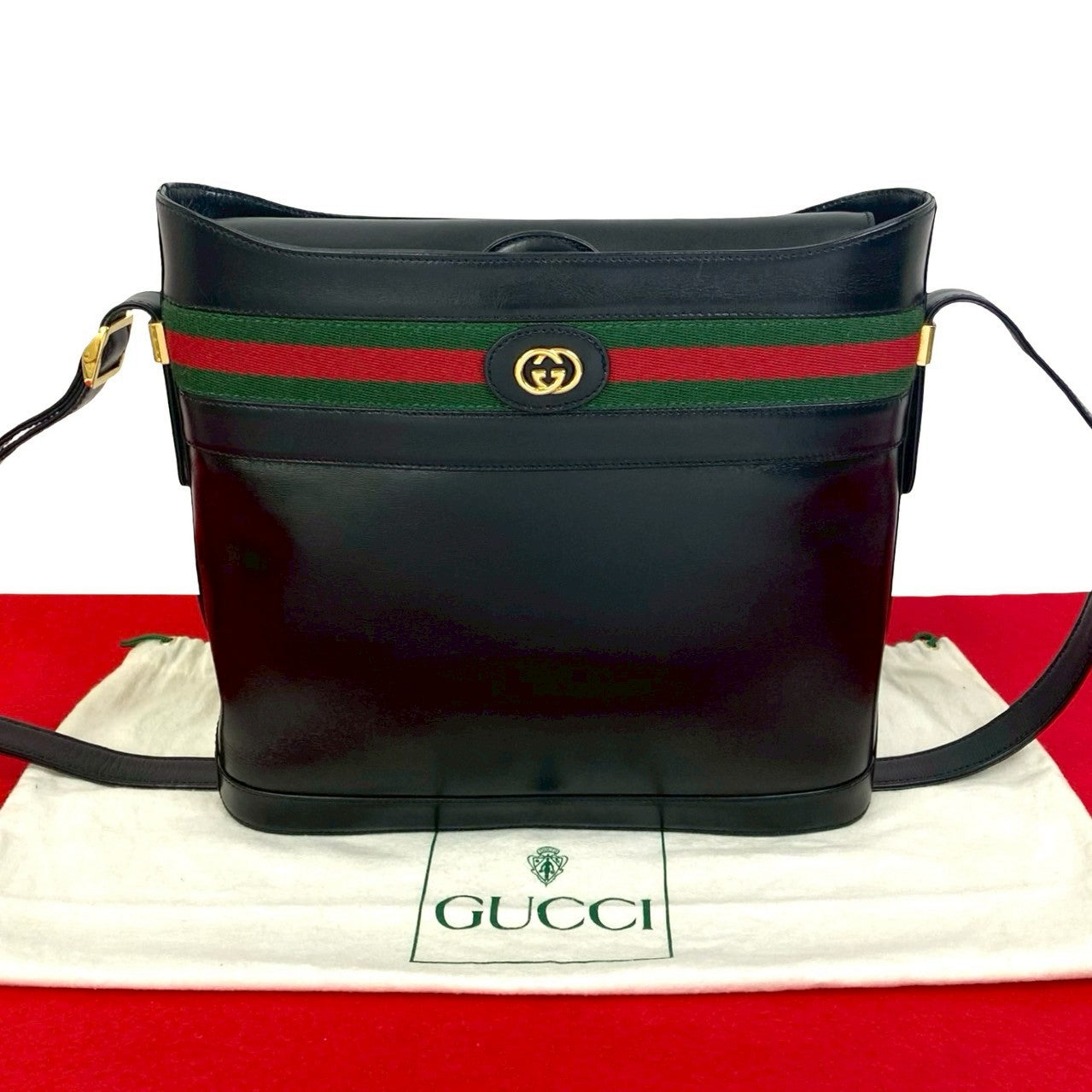 GUCCI Shoulder Bag leather black Sherry line