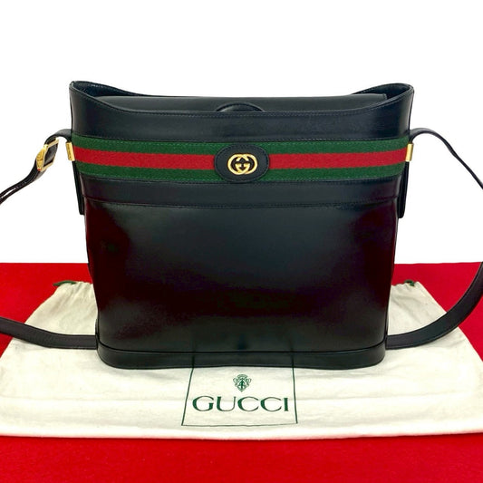 GUCCI Shoulder Bag leather black Sherry line