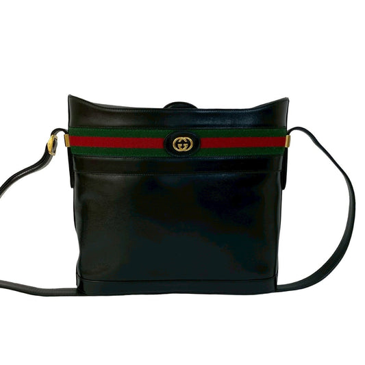 GUCCI Shoulder Bag leather black Sherry line