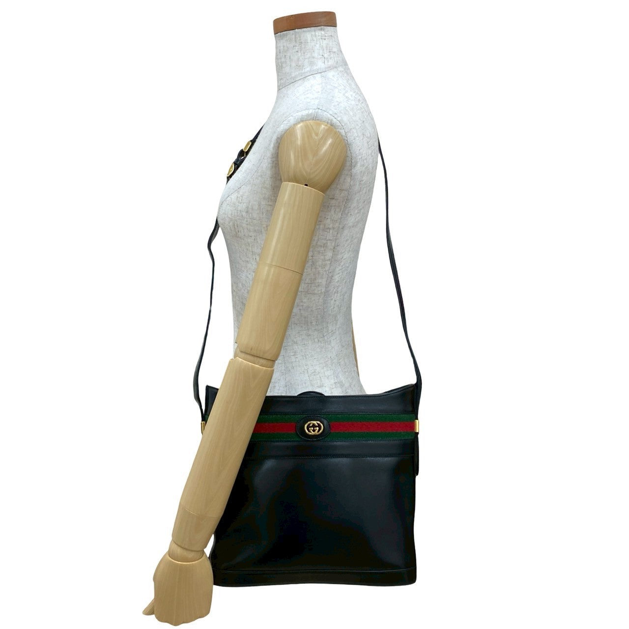 GUCCI Shoulder Bag leather black Sherry line