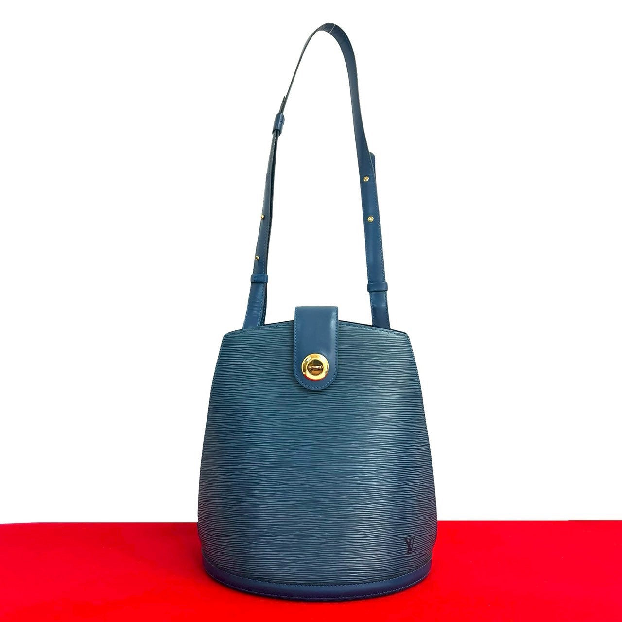 LOUIS VUITTON Shoulder Bag leather blue Epi Cluny