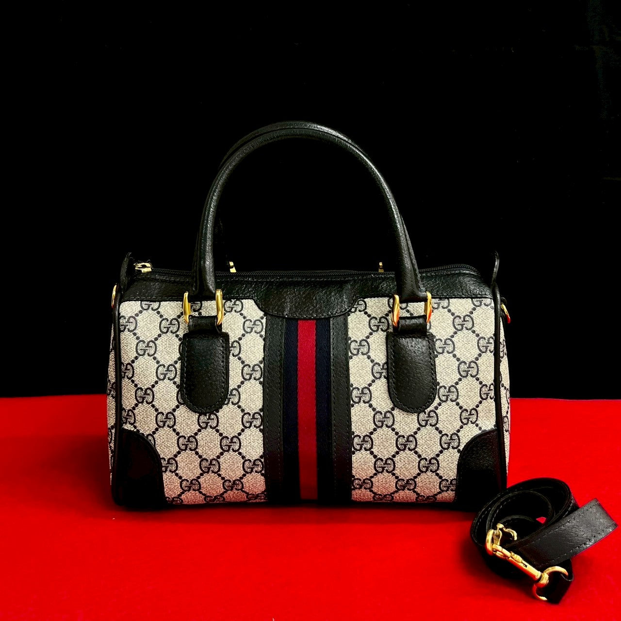 GUCCI Handbag leather Navy Sherry line
