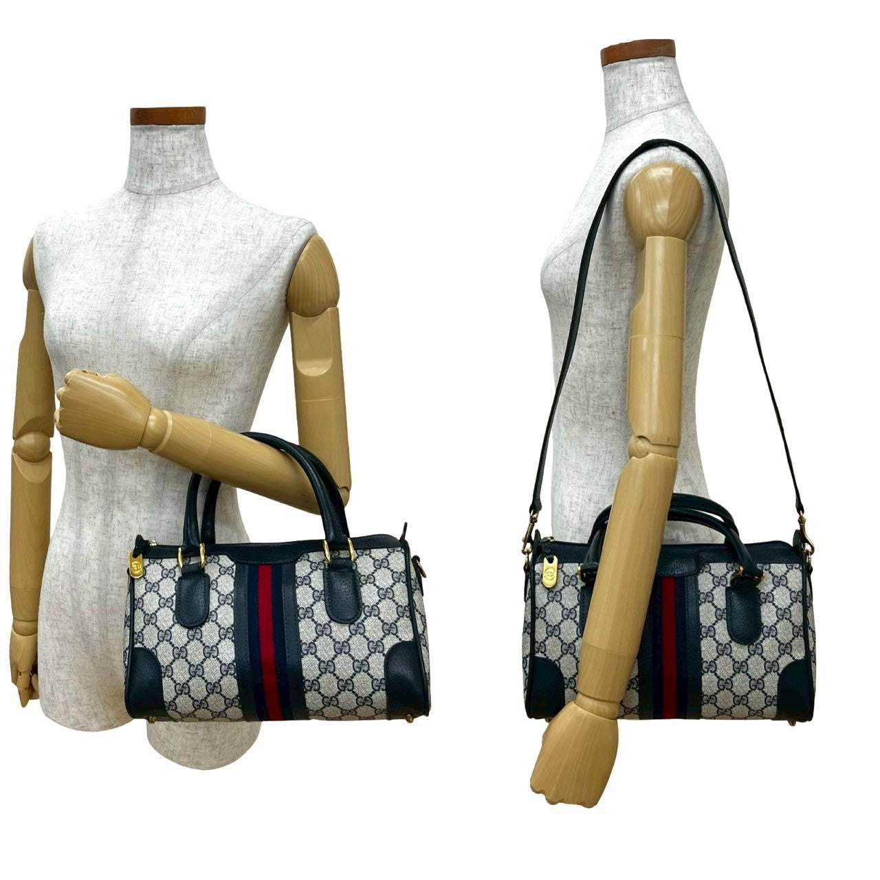 GUCCI Handbag leather Navy Sherry line