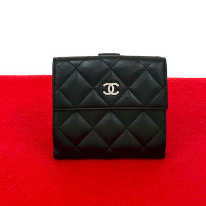 CHANEL Bifold Wallet lambskin black Matrasse