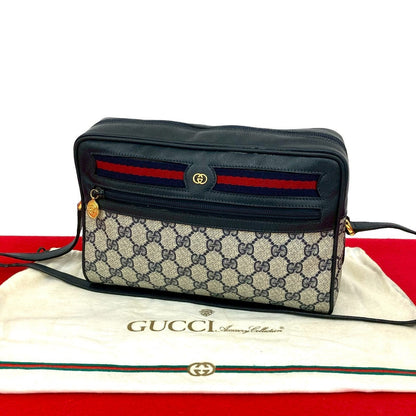 GUCCI Shoulder Bag leather Navy Sherry line