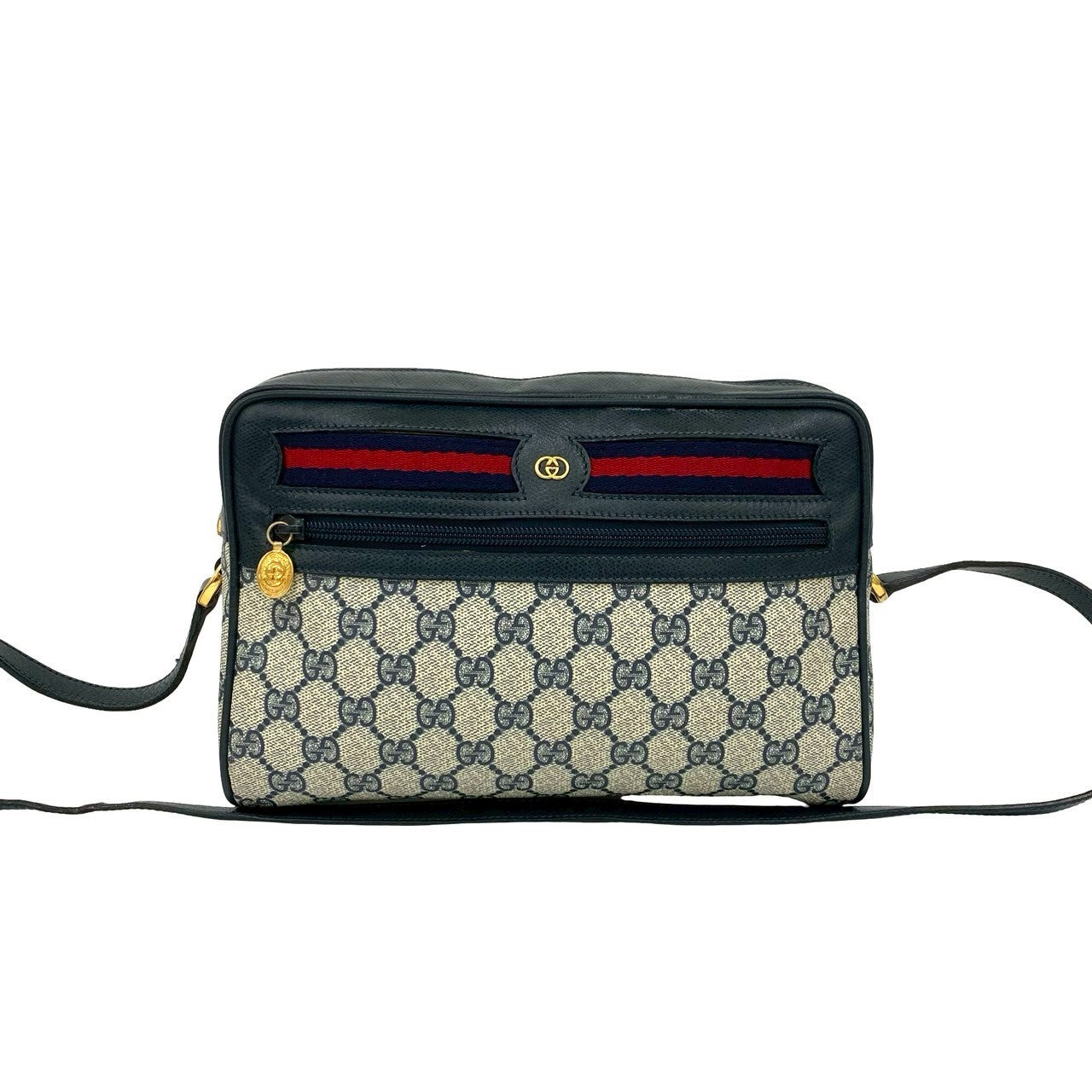 GUCCI Shoulder Bag leather Navy Sherry line