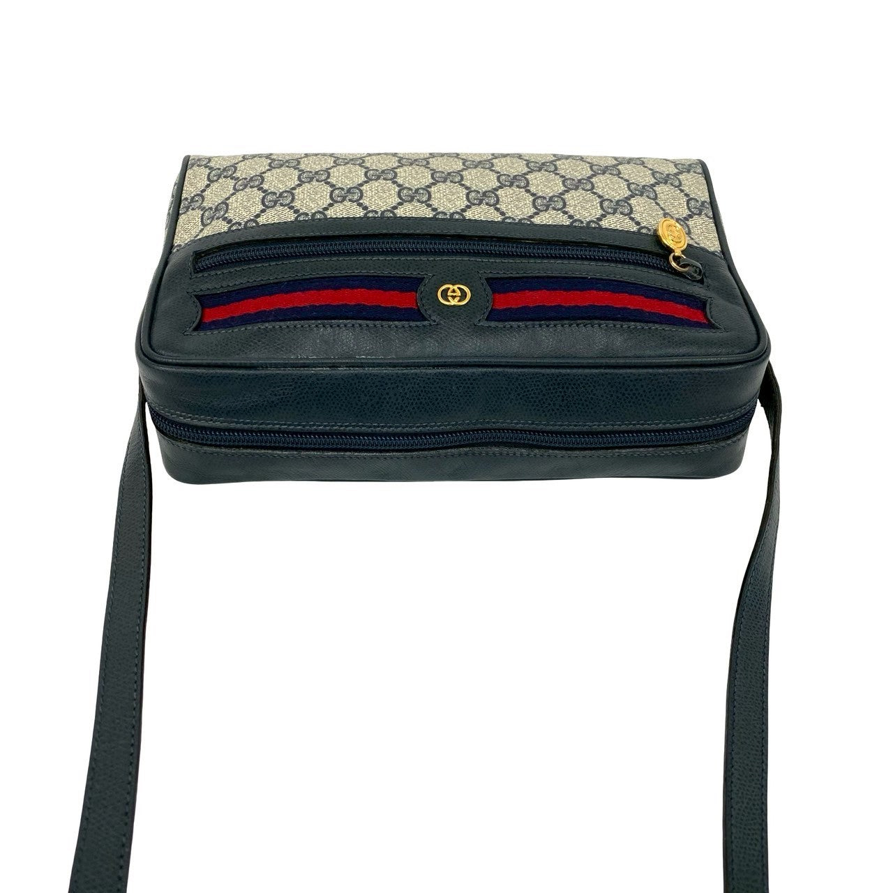 GUCCI Shoulder Bag leather Navy Sherry line