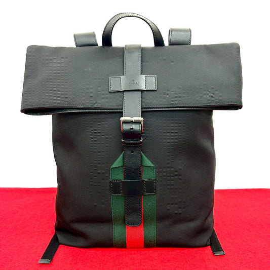 GUCCI Backpack leather black Webbing line