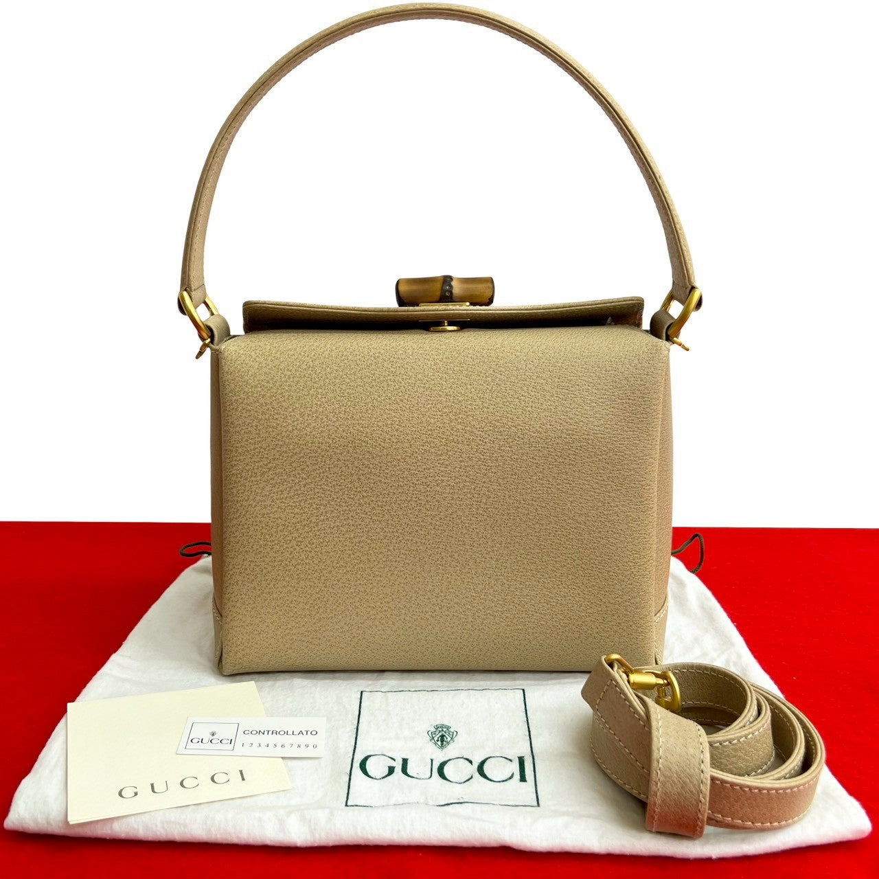 GUCCI Handbag leather beige Bamboo