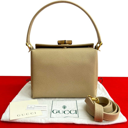 GUCCI Handbag leather beige Bamboo