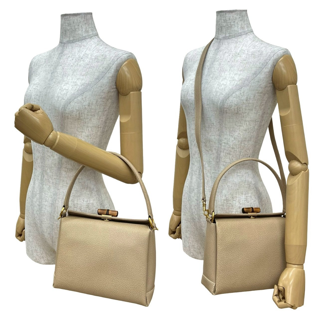 GUCCI Handbag leather beige Bamboo