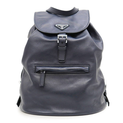 PRADA Backpack BZ032L Soft Calfskin Leather Navy Women Used Authentic