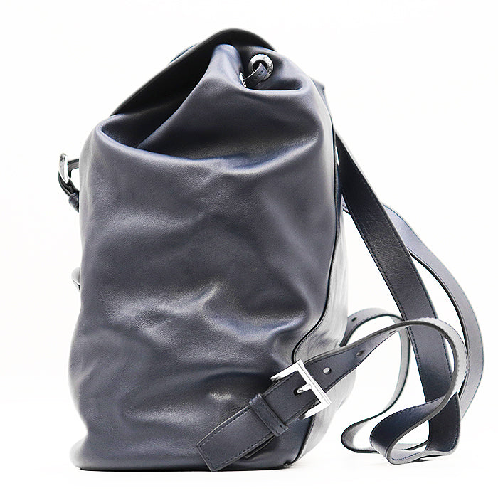 PRADA Backpack BZ032L Soft Calfskin Leather Navy Women Used Authentic