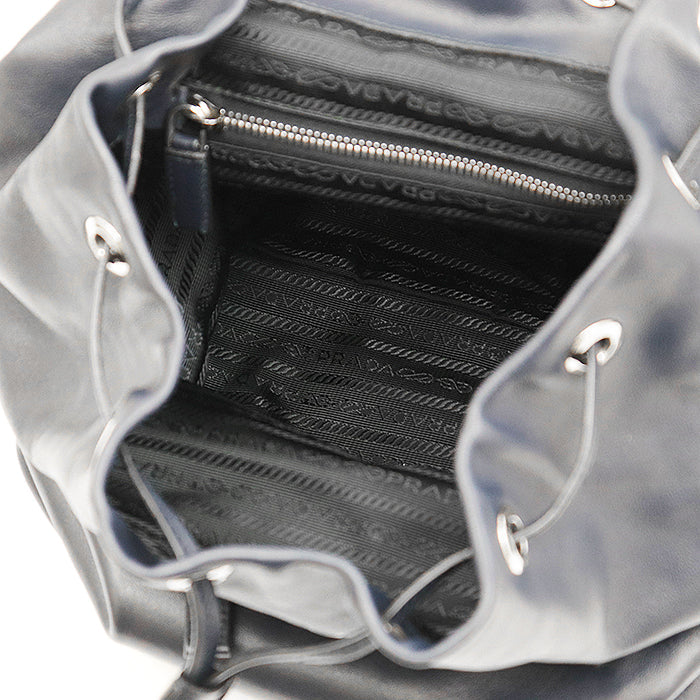 PRADA Backpack BZ032L Soft Calfskin Leather Navy Women Used Authentic