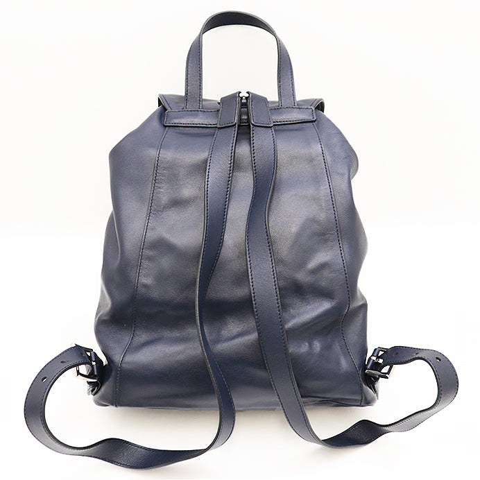 PRADA Backpack BZ032L Soft Calfskin Leather Navy Women Used Authentic