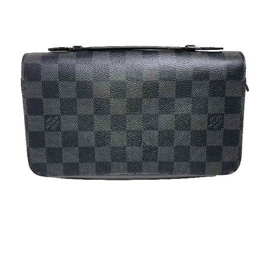 LOUIS VUITTON business bag N41503 Damier Grafitto Canvas Graphite Long Wallet Purse Damier Grafitte Zippy XL mens Used Authentic