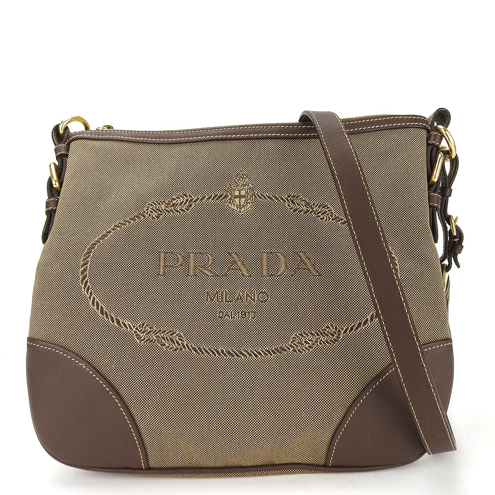 PRADA Shoulder Bag Canvas, Leather beige Women Used Authentic