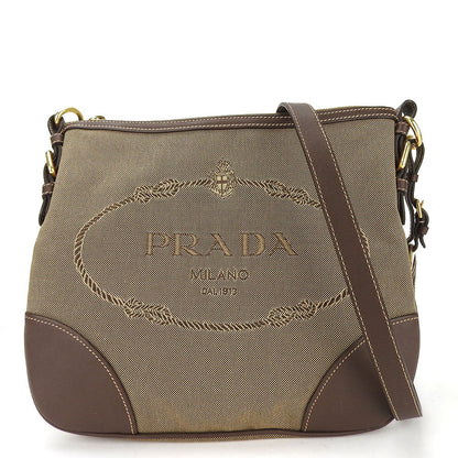 PRADA Shoulder Bag Canvas, Leather beige Women Used Authentic