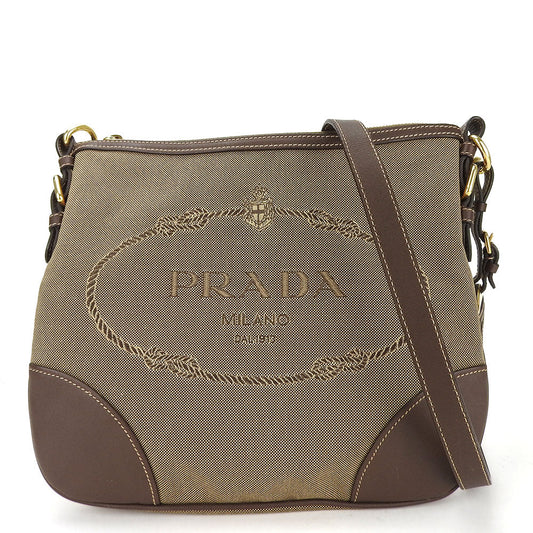 PRADA Shoulder Bag Canvas, Leather beige Women Used Authentic