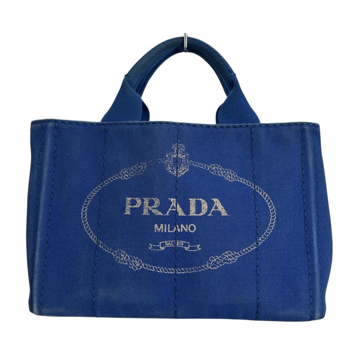PRADA Tote Bag B2439G denim blue Shoulder Bag tote mini Canapa Women Used Authentic