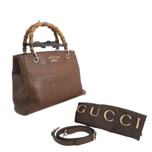GUCCI Handbag 336032 Leather, Bamboo Brown leather 2 way bag