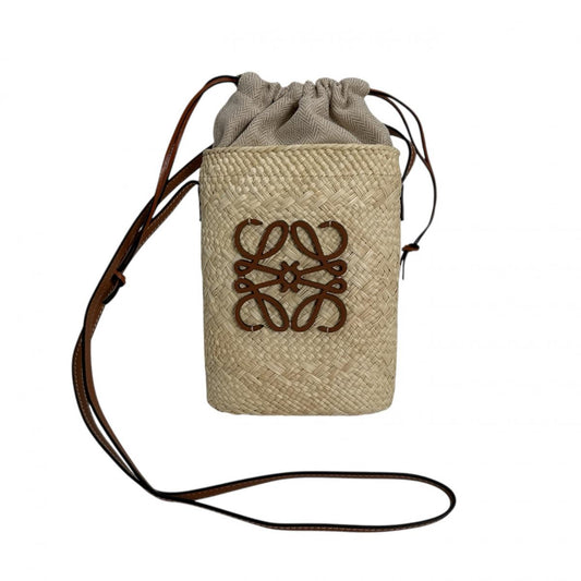 LOEWE Shoulder Bag Calfskin beige Crossbody Carry Irakayashi & Calfskin Square pocket Women Used Authentic