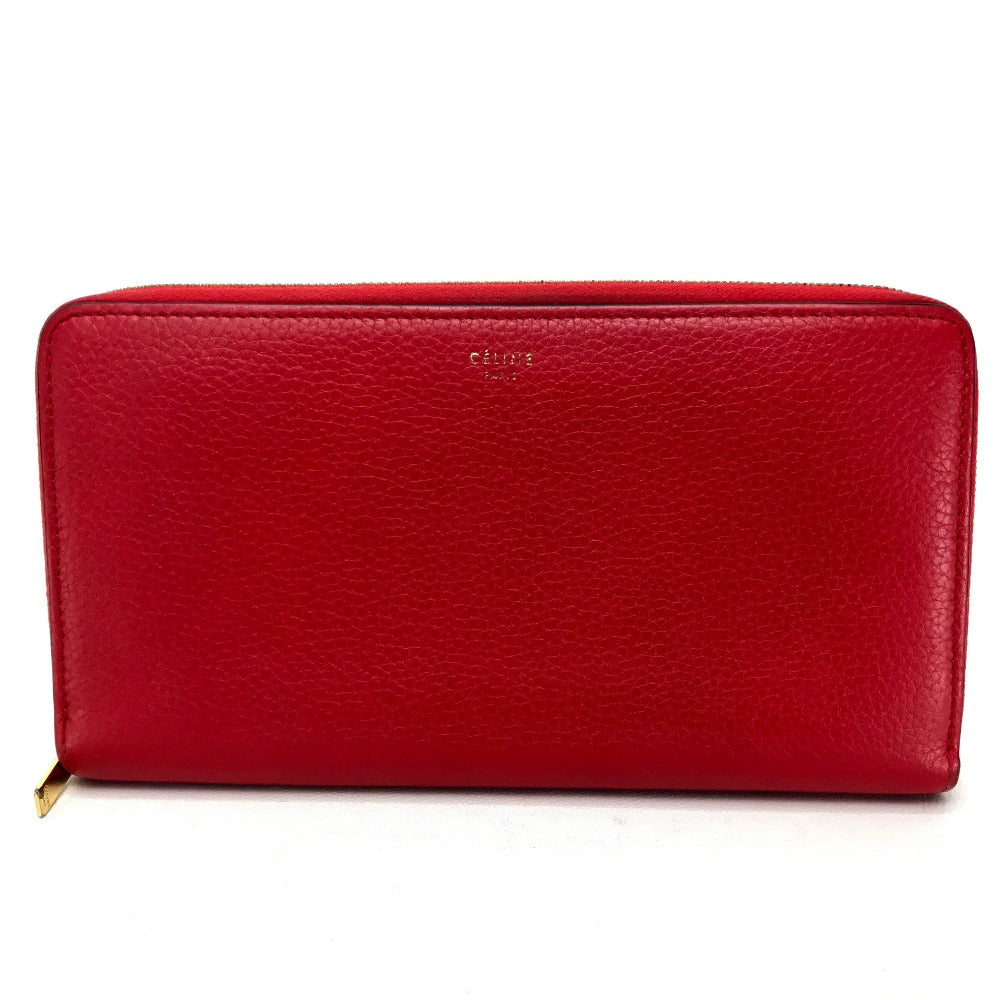 CELINE Long Wallet Purse leather Red Large zipped wallet Women Used Authentic