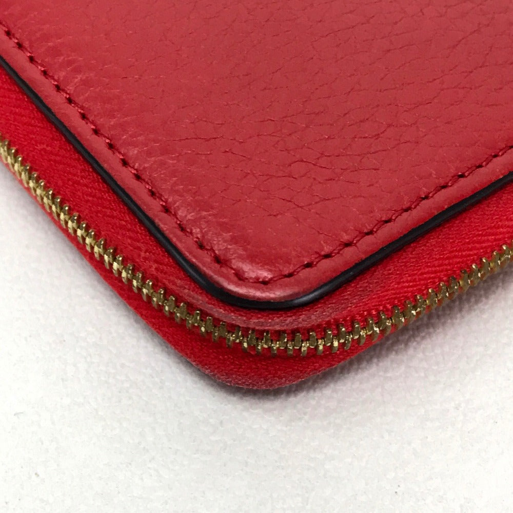 CELINE Long Wallet Purse leather Red Large zipped wallet Women Used Authentic