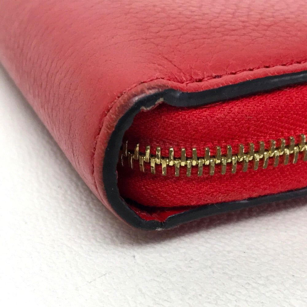 CELINE Long Wallet Purse leather Red Large zipped wallet Women Used Authentic