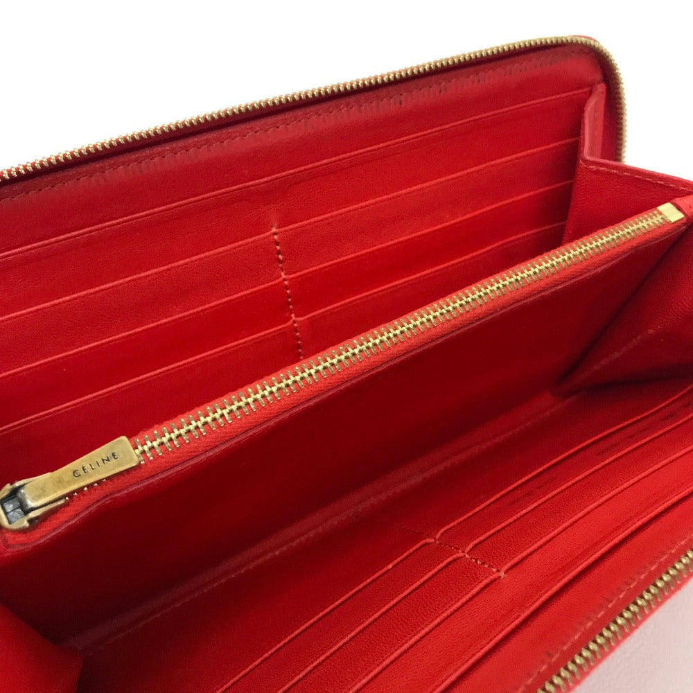 CELINE Long Wallet Purse leather Red Large zipped wallet Women Used Authentic