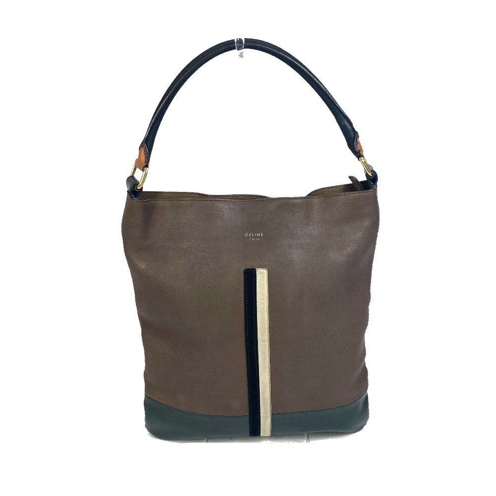 CELINE Shoulder Bag leather Brown bicolor stripes Tote Bag