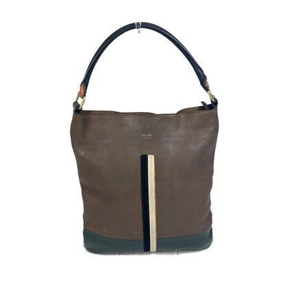 CELINE Shoulder Bag leather Brown bicolor stripes Tote Bag
