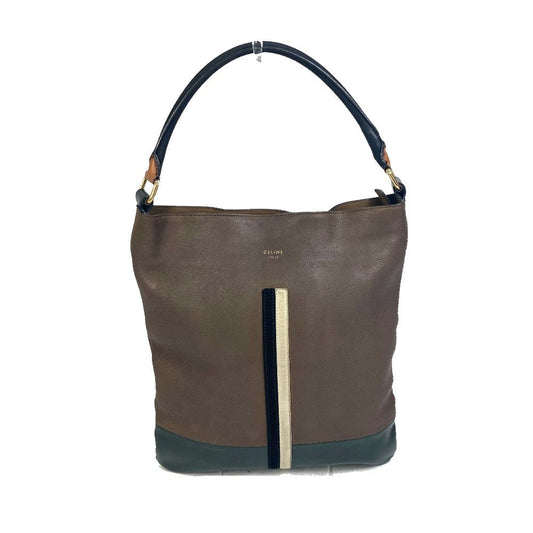 CELINE Shoulder Bag leather Brown bicolor stripes Tote Bag