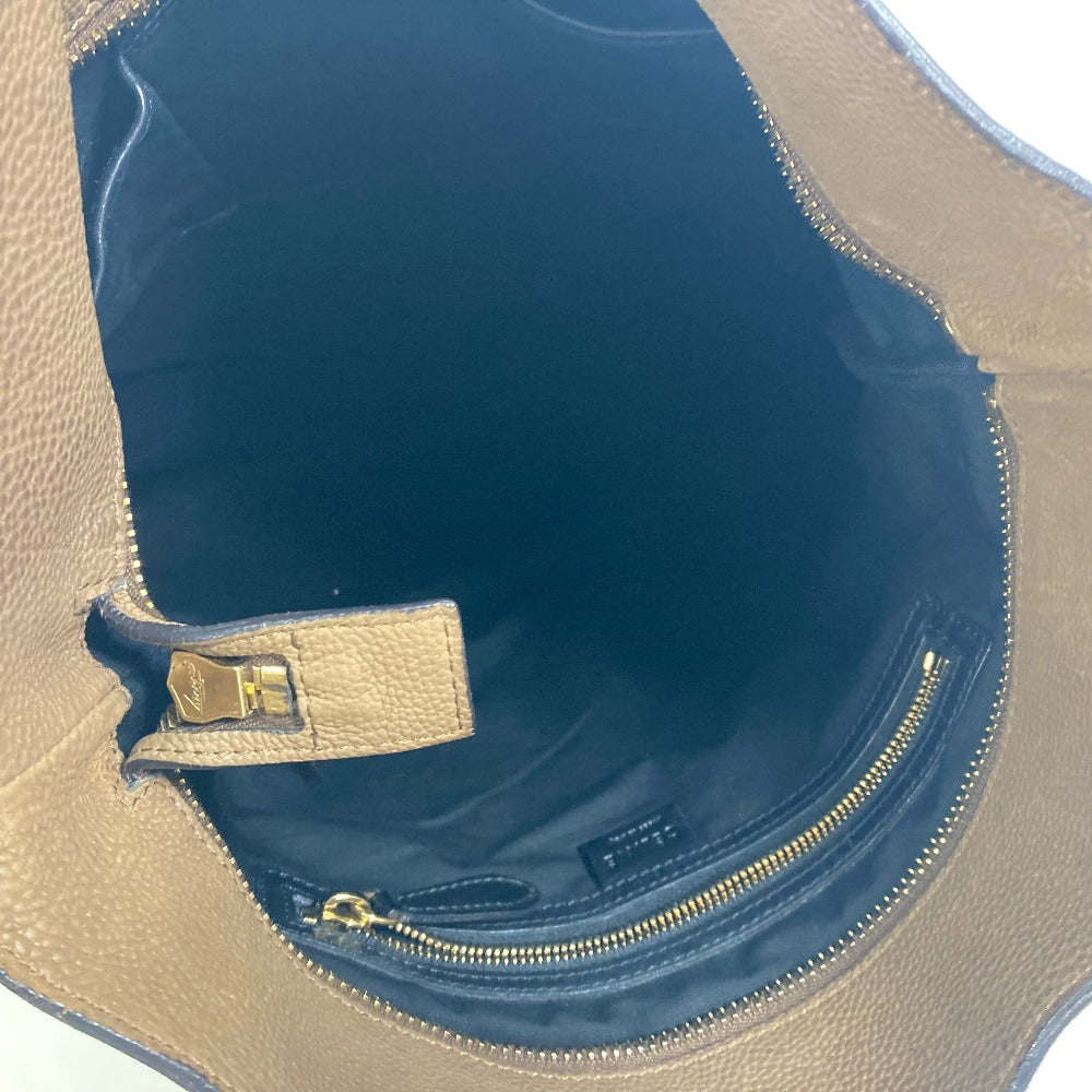 CELINE Shoulder Bag leather Brown bicolor stripes Tote Bag