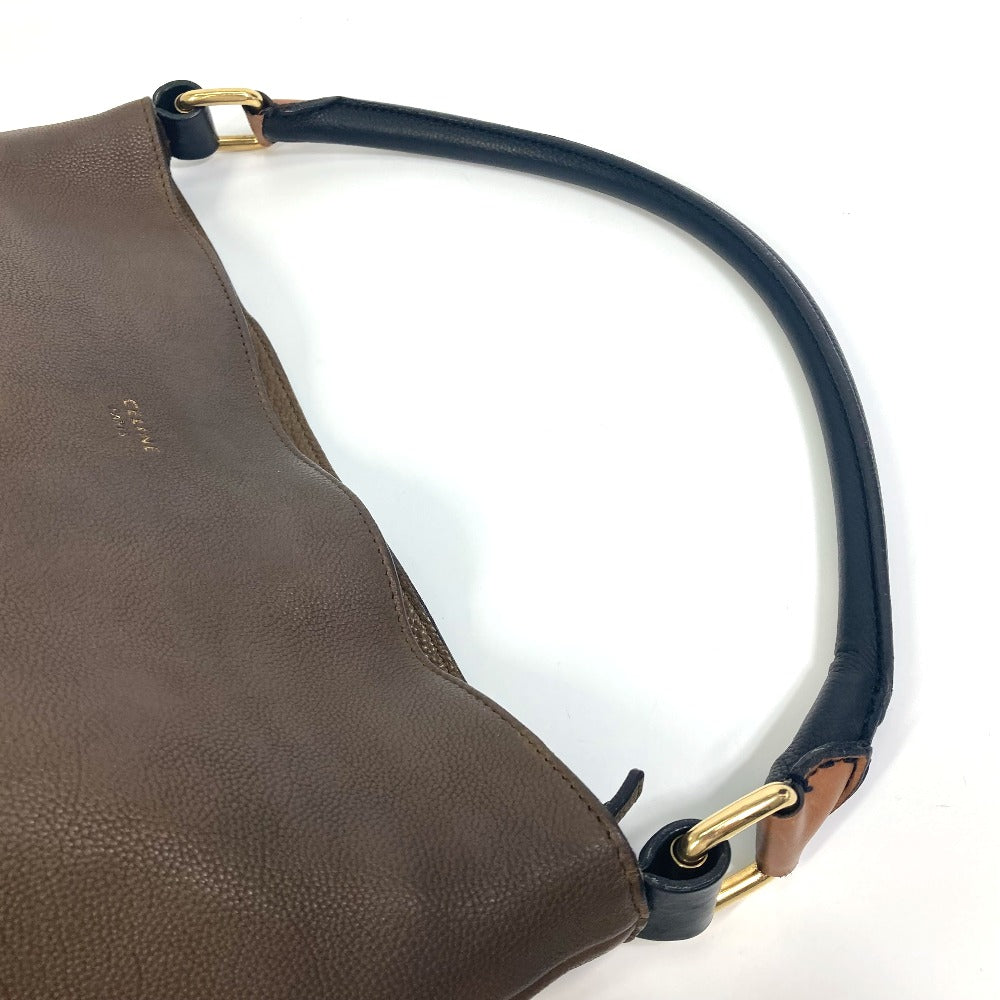 CELINE Shoulder Bag leather Brown bicolor stripes Tote Bag